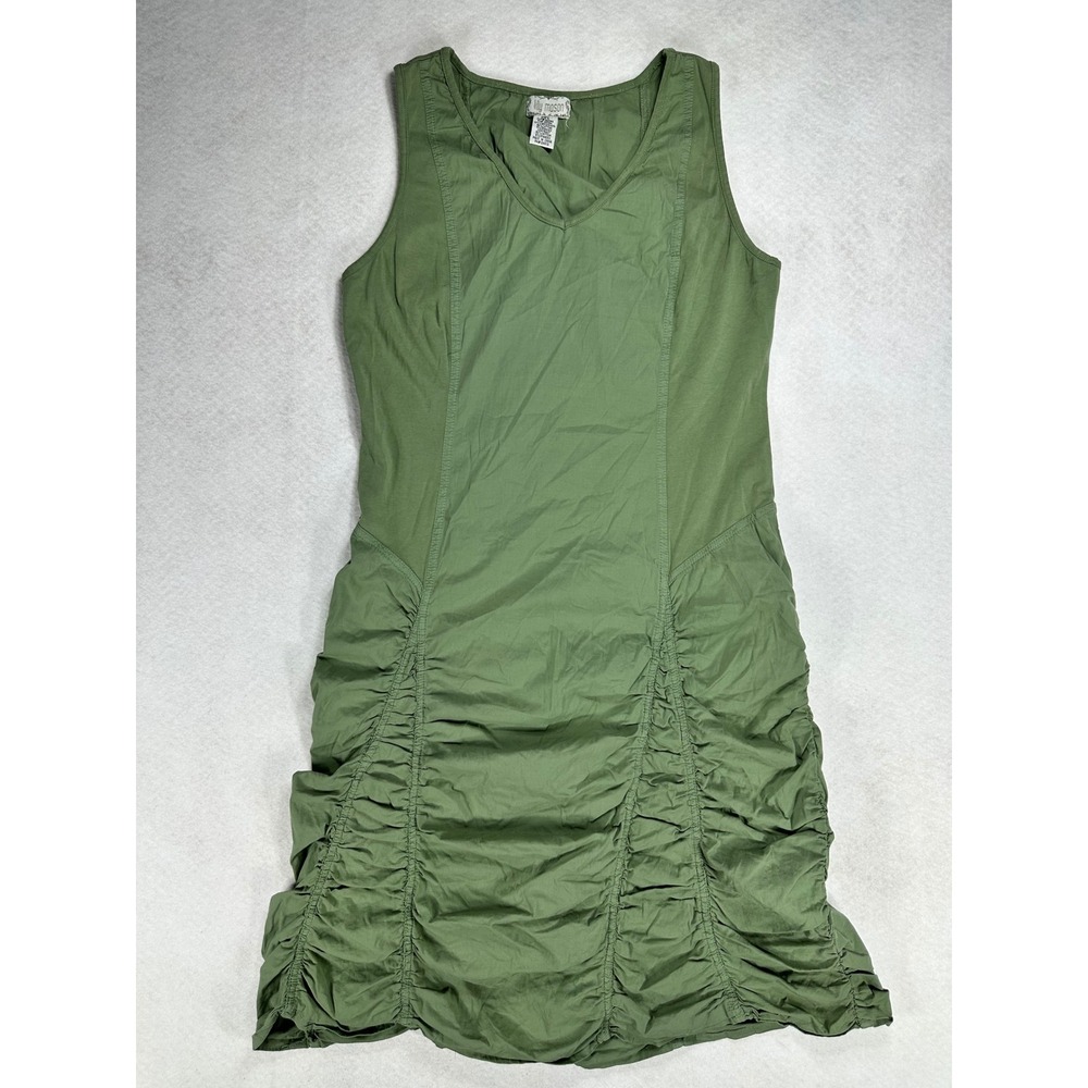 Lilly Mason Womens XL Green Ruched Sleeveless V-Neck Cotton Blend Dress